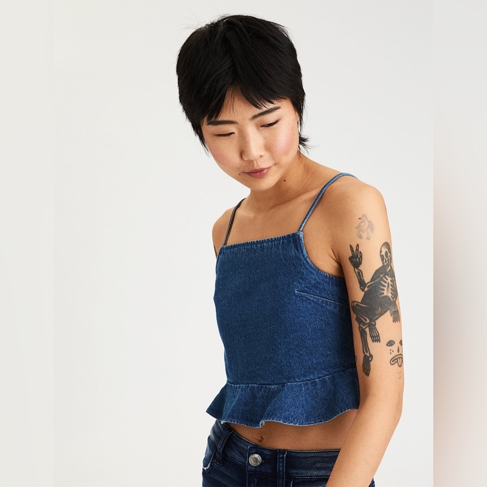 American Eagle Outfitters Denim Cami Crop Top worn by Kendall Jenner
